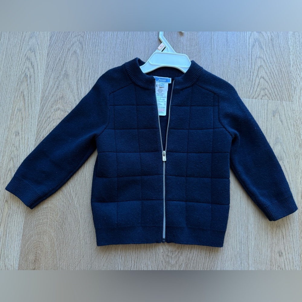 Jacadi Paris Navy Blue Quilted Zip-Up Wool Sweater